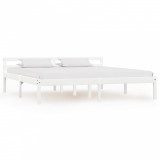 Cadru de pat, alb, 160 x 200 cm, lemn masiv de pin, Cires, Dublu, Cu polite semirotunde, vidaXL
