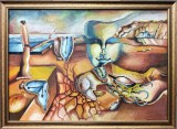 Cumpara ieftin Interpretare după Dali-Persistenţa memoriei, pictură artist rom&acirc;n (anii &#039;80), Marine, Ulei, Suprarealism