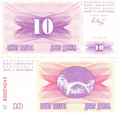 Bosnia Hertegovina 10 Dinara 1992 P-10 UNC foto