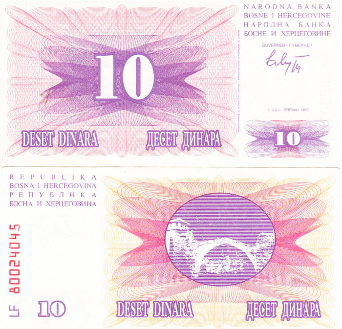 Bosnia Hertegovina 10 Dinara 1992 P-10 UNC