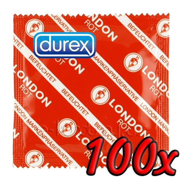 Prezervative Durex LONDON Red - Rosu 100 buc, cu aroma de capsuni