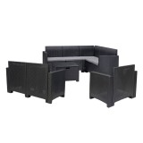 Set mobilier gradina coltar Leziter Nero V, 8 locuri, grafit, plastic rezistent UV, usor de curatat