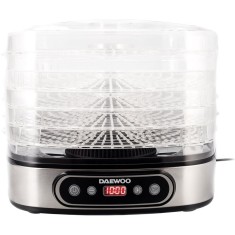 Deshidrator de alimente Daewoo DD500S, 500 W, 5 tavi, Display digital, Timer, 35-70&deg;C, Ventilator integrat, Inox