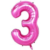 Balon Folie Metalizata Cifra 3 Roz 80cm - Aniversare Copii, Baloane Petrecere, Decoratiuni Evenimente, Baloane Aniversare