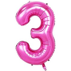 Balon din folie metalizata, Cifra 3, aniversare, 80 cm, Roz