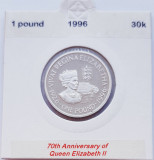 76 Guernsey 1 Pound 1996 Elizabeth II (Birthday - Silver) km 78 proof argint