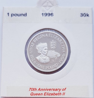 76 Guernsey 1 Pound 1996 Elizabeth II (Birthday - Silver) km 78 proof argint foto