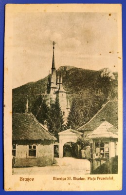 Brasov - Biserica Sf.Nicolae - Piata Prundului 1932 printata, circulata, timbre foto
