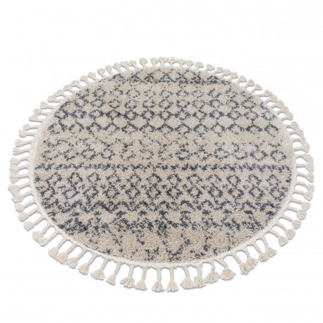 Covor Berber Agadir G0522 cerc cremă si gri Franjuri shaggy, cerc 160 cm