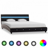 Cadru de pat cu LED, negru, 160 x 200 cm, piele ecologică, Cires, Dublu, Cu polite semirotunde, vidaXL