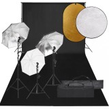 Kit studio foto cu set de lumini, fundal si reflector GartenMobel Dekor, vidaXL