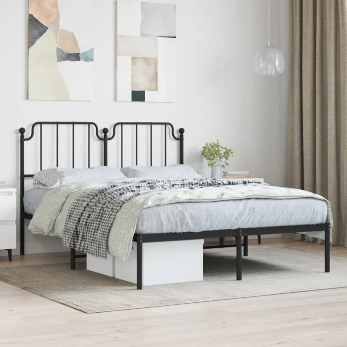 vidaXL Cadru de pat metalic cu tăblie, negru, 140x190 cm 373887