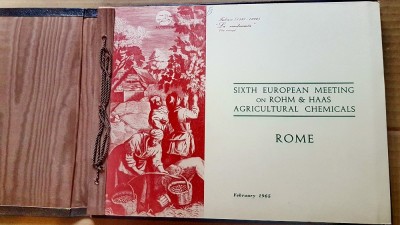 G430-Album a 6 a Intanire a Chimistilor din Agricultura ROHM &amp;amp; HAAS ROMA 1965 cu semnaturi, lista cu numele participantilor si grafica. foto
