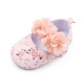 Pantofiori roz cu floricele imprimate (Marime Disponibila: 6-9 luni (Marimea 19