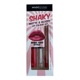 Set gloss si creion de buze Shaky, Matte &amp; Glossy, 60749, Rosu, Magic Studio, 2 g