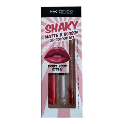 Set gloss si creion de buze Shaky, Matte &amp;amp;amp; Glossy, 60749, Rosu, Magic Studio, 2 g foto