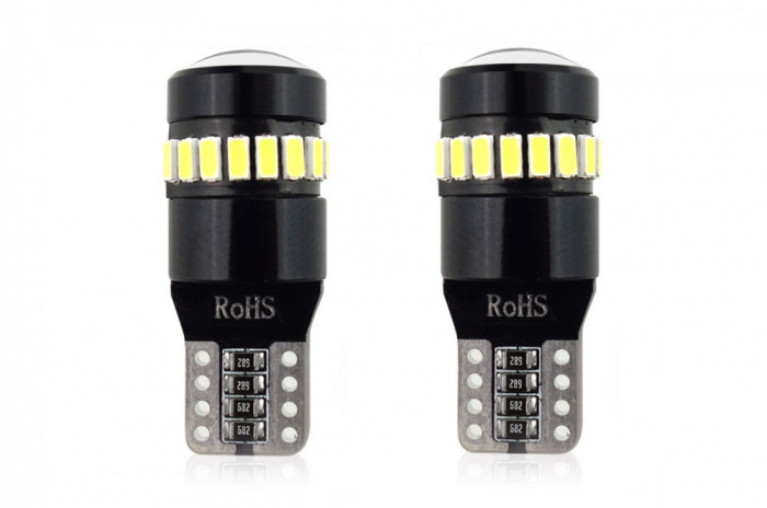 Bec de pozitie tip LED Canbus, T10 W2.1x9.5 W5W, 12V-24V, 18 SMD 3014 + 1SMD, culoare alb, AMIO, set 2 buc