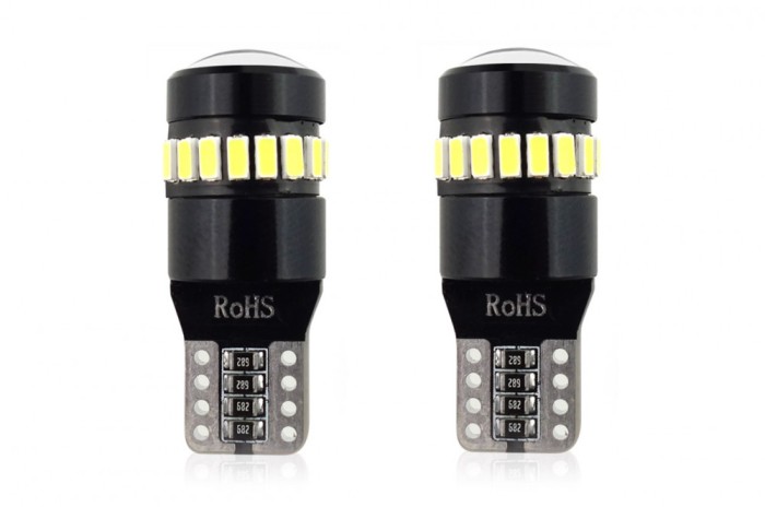 Bec de pozitie tip LED Canbus, T10 W2.1x9.5 W5W, 12V-24V, 18 SMD 3014 + 1SMD, culoare alb, AMIO, set 2 buc AutoDrive ProParts