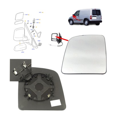 Geam oglinda exterioara FORD TRANSIT/TOURNEO CONNECT (C170), 05.2003-2009, partea stanga, incalzit; sticla convexa; geam cromat foto