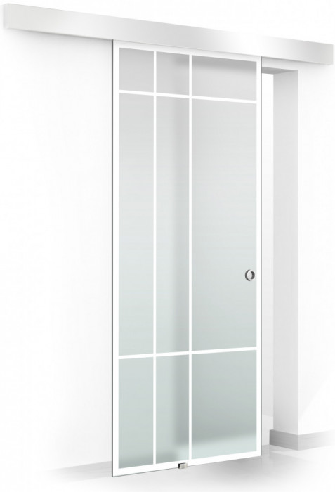 Usa culisanta Boss &reg; model Event alb, 80x215 cm, sticla mata 8 mm, glisanta in ambele directii