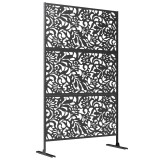 Outsunny Panou paravan decorativ exterior Claustra decorativă grădină 3 panouri cu model floral Oțel 122 x 45 x 198 cm Negru | Aosom Romania