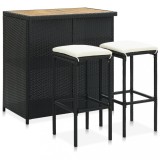 Set mobilier de bar, 3 piese, negru, poliratan, Set masa si scaune, 4 scaune, vidaXL