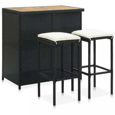 Set mobilier de bar, 3 piese, negru, poliratan foto