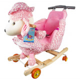 Cumpara ieftin Balansoar pentru bebelusi, Catel, lemn + plus, roz, cu rotile