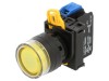 Comutator acţionat prin apăsare galben 22mm - 2 contacte normal deschise