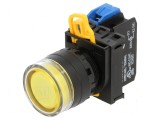Comutator acţionat prin apăsare galben 22mm - 2 contacte normal deschise