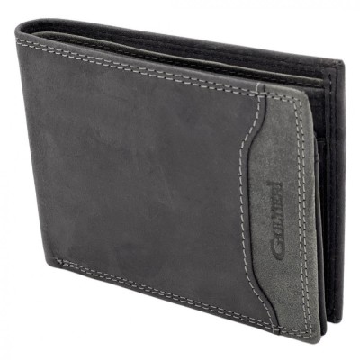 Portofel Gri Din Piele Slim pentru Barbati: Fara Capsa, 12x9x 2cm foto
