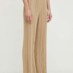 By Malene Birger pantaloni femei, culoarea bej, lat, high waist