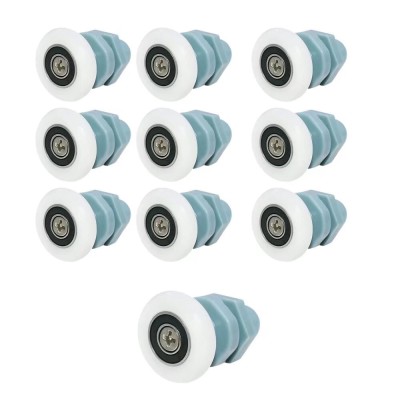 Set 10 role pentru usa de dus, Sunmostar, Nailon/Inox, 25 mm, Alb/Albastru foto