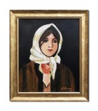 Cumpara ieftin Tablou celebu pictat manual inramat, Portret de tarancuta cu basma alba, 35x30cm ulei pe panza rama din lemn, reproducere Nicolae Grigorescu