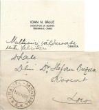 A3766N Ioan N Băluț, judecător de ședință, Tribunalul Caraș, 1938, Oravița, carte de vizită cu nota sa olografă