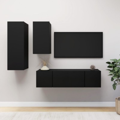 Set dulapuri TV, 4 piese, negru, lemn prelucrat foto