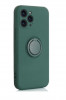 Husa compatibila cu iPhone 14 Pro Max, silicon, inel rotativ pentru prindere magnetica, interior din catifea, Verde inchis