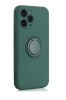 Husa compatibila cu iPhone 14, silicon, inel rotativ pentru prindere magnetica, interior din catifea, Verde inchis, Oem