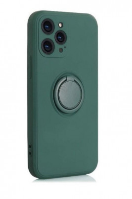 Husa compatibila cu iPhone 14 Pro Max, silicon, inel rotativ pentru prindere magnetica, interior din catifea, Verde inchis foto