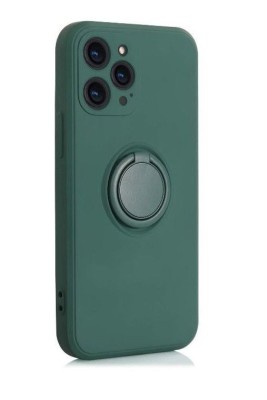 Husa compatibila cu iPhone 14, silicon, inel rotativ pentru prindere magnetica, interior din catifea, Verde inchis foto