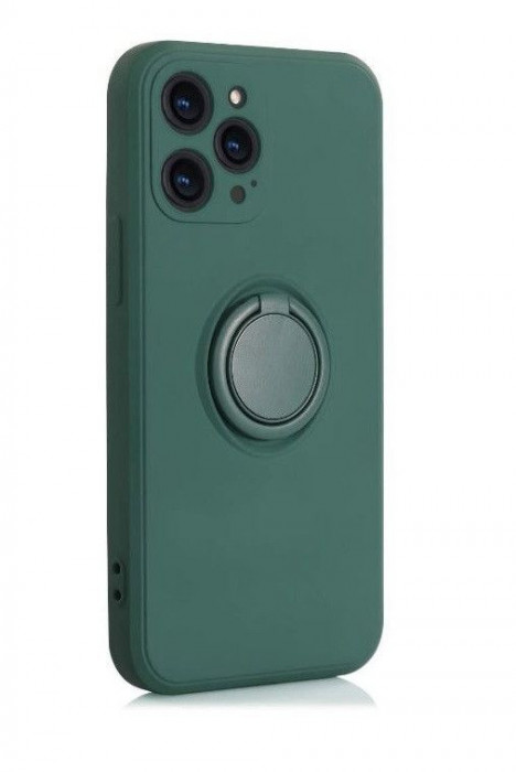 Husa compatibila cu Samsung Galaxy S21 FE, silicon, inel rotativ pentru prindere magnetica, interior din catifea, Verde Inchis