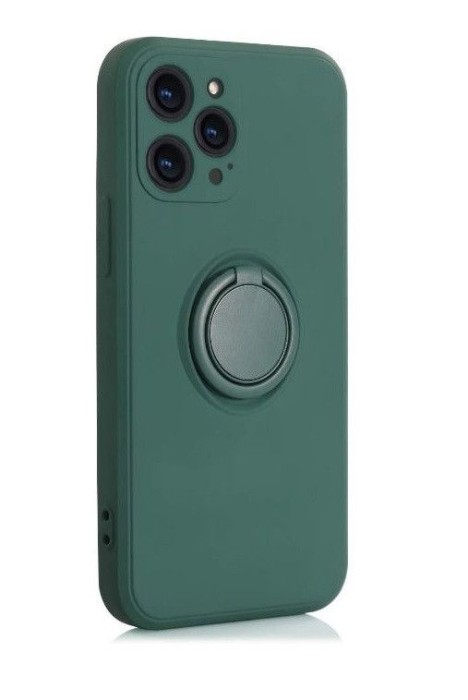 Husa compatibila cu iPhone 14 Pro Max, silicon, inel rotativ pentru prindere magnetica, interior din catifea, Verde inchis