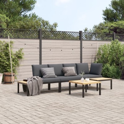 Gossi set mobilier de gradina cu perne, 4 piese, negru, aluminiu foto