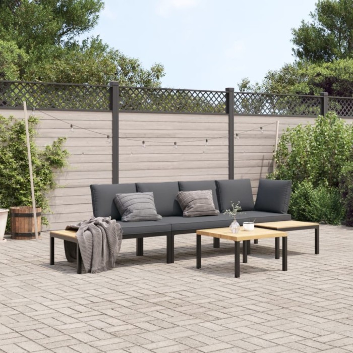 Gossi set mobilier de gradina cu perne, 4 piese, negru, aluminiu