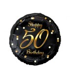 Balon Folie Model Happy 50 Birthday Negru cu Aur 45 cm
