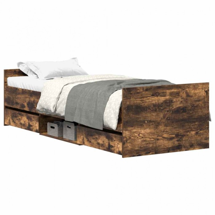 Cadru pat cu tablie la cap/picioare, stejar fumuriu, 90x190 cm