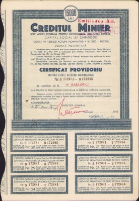 A532 Acțiune Creditul Minier pe numele academicianului Nicolae Dașcovici foto