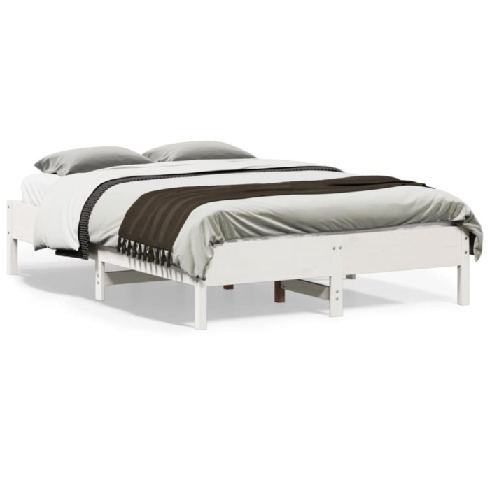 Gossi cadru de pat fara saltea, alb, 135x190 cm, lemn masiv de pin