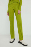 R&eacute;sum&eacute; pantaloni de lana femei, culoarea verde, drept, high waist