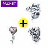 Pachet promo talisman din argint love dog + meow cat + animal feet